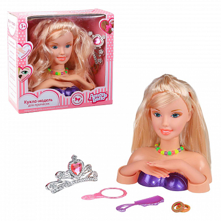 ТМ "Amore Bello" Кукла-модель для причесок и маникюра, в комплекте расческа, резинки для волос, диад