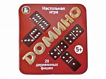 Игра настольная деревянная "Домино" (жестяная коробочка)  02990