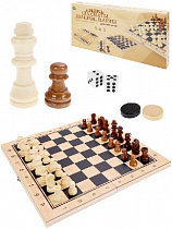 Игра 3 в 1 дерево(шахматы, шашки, нарды) (24х14.5х3 см) фигуры-дерево в/к 25*13,7*3,2 см