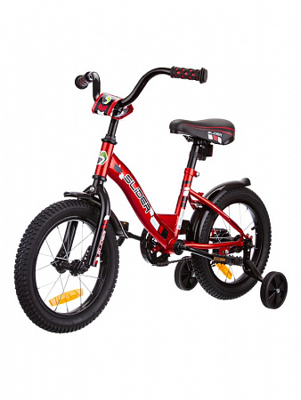 Велосипед 2-х колес. с доп. колесами, цв. красн/черн, надув.колеса диам. 14, вес 8,3 кг, мат.рамы ст