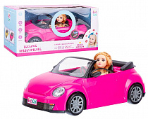 Машинка "Girls Club" на бат., цвет розовый, свет фар, музыка, кукла в комплекте, в/к 46*23*23 см
