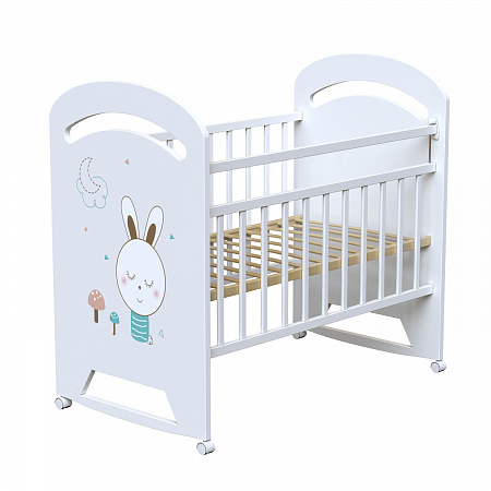 Кровать детская Lucy (фигур.спин., колесо-качалка) (белый)