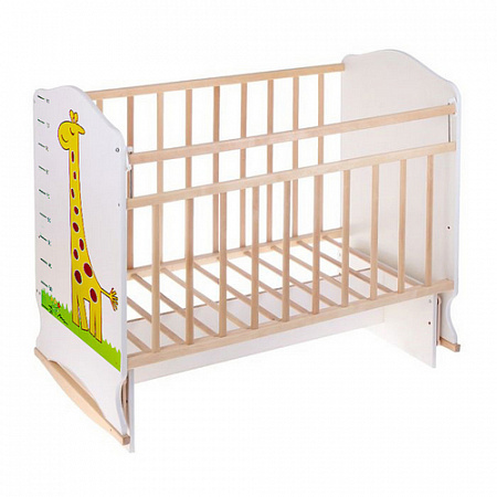 Кровать детская "Морозко" (фигур.спин., колесо-качалка с маятником) (белый-белый Жираф)