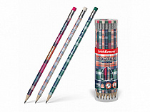 Чернографитный трехгранный карандаш с ластиком ErichKrause® Tartan HB (в тубусе по 42 шт.)