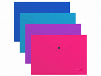 Папка-конверт на кнопке пластиковая ErichKrause® Diagonal Vivid, непрозрачная, A4, ассорти (в пакете