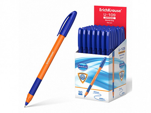 Ручка шариковая ErichKrause® U-109 Orange Stickamp;Grip 1.0 Ultra Glide Technology, цвет синий 47591