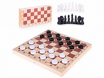 Игра настольная "Шахматы и шашки" пластмассовые в дер.упаковке (поле 29см х 29см)