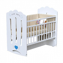 Кровать детская Little Heart (фигур.спин., колесо-качалка с маятником) (белый)
