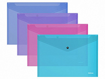 Папка-конверт на кнопке пластиковая  ErichKrause® Fizzy Vivid, полупрозрачная, A4, ассорти  (в пакет
