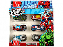 358698 Машина металл ROAD RACING набор супергерои 7,5 см, 6 шт,в ассорт, кор.Технопарк в кор.2*60наб